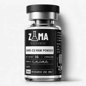 AHK-Cu copper peptide raw powder 1g research compound vial with Zama Biosciences label, research use only