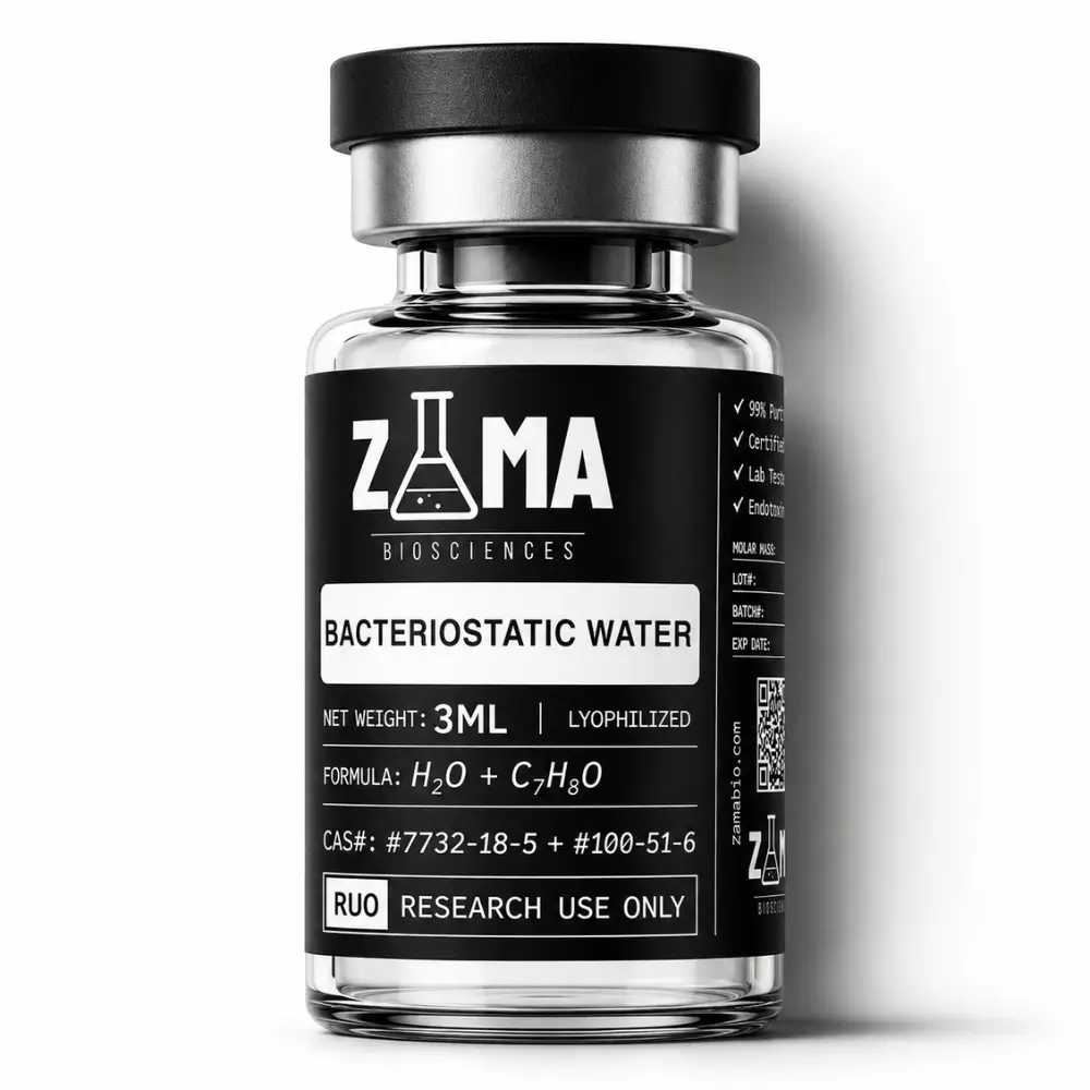 Bacteriostatic water 3ml vial for research peptide reconstitution, Zama Biosciences lab supplies