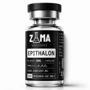 Epithalon 10mg lyophilized research peptide vial with Zama Biosciences label, research use only