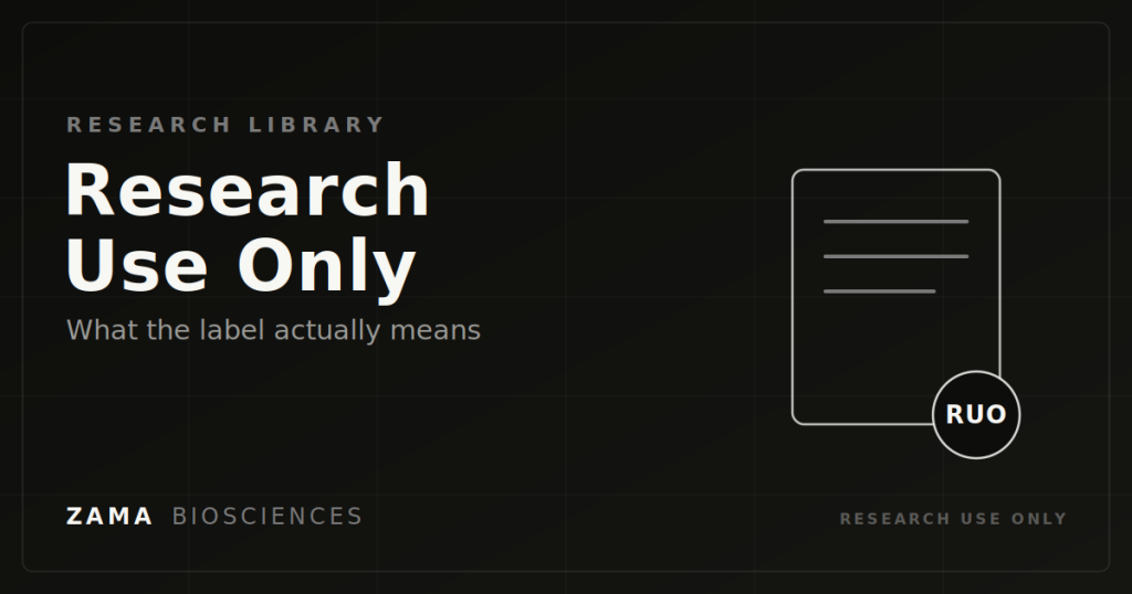 Research use only explainer featured graphic with document and RUO badge, Zama Biosciences research library