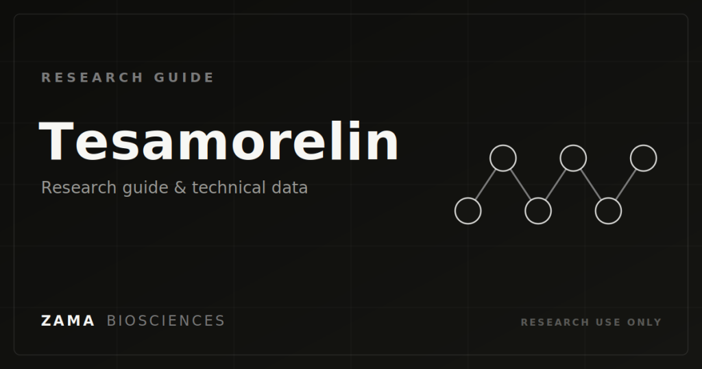 Tesamorelin research guide featured graphic, Zama Biosciences research library